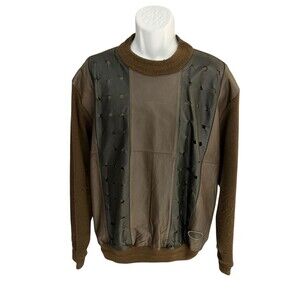 VTG Trutus Biancara by Monobaik mens M front leather back knitted sweater
